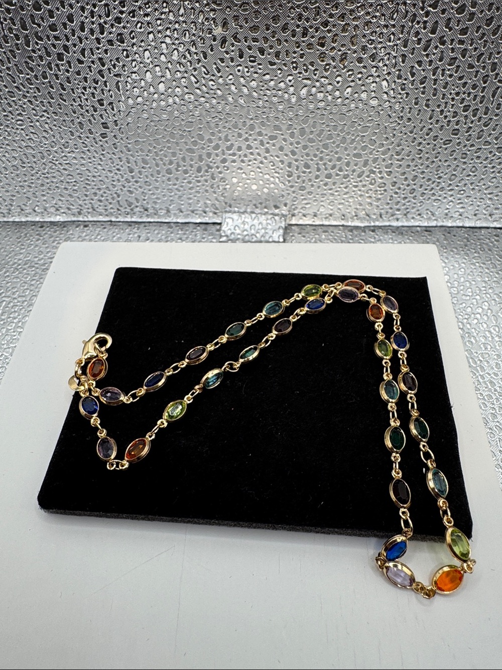 Gold-Tone Multi-Color Gemstone Station Necklace